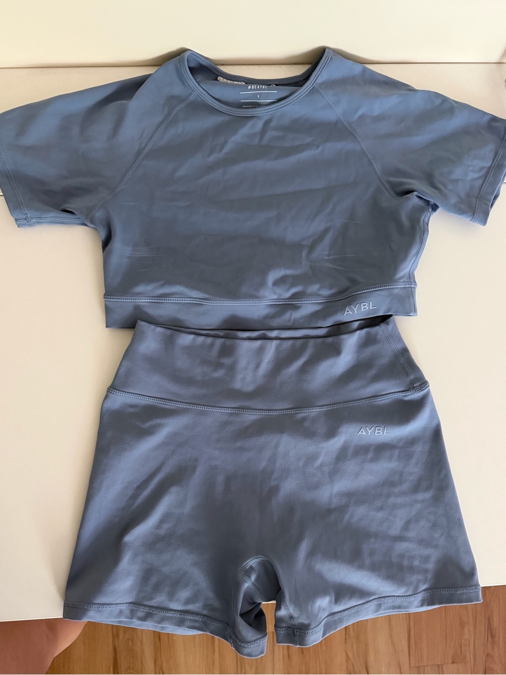 AYBL Soft Blue Cropped Tee and High-Waist Bike Shorts Set